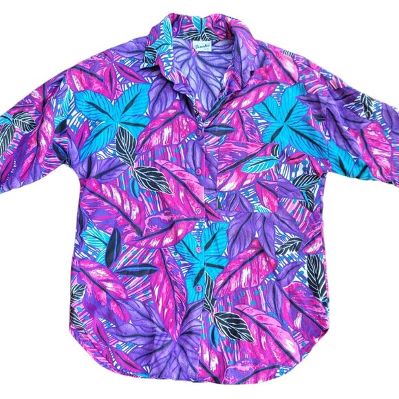 Vintage Touche L.A. Neon Button Up Hawaiian Shirt, Sz M - Picture 4 of 10